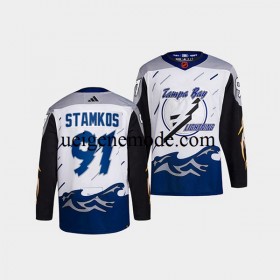 Herren Tampa Bay Lightning Eishockey Trikot Steven Stamkos 91 Adidas 2022 Reverse Retro Weiß Authentic